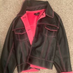 Black and neon pink leather jacket